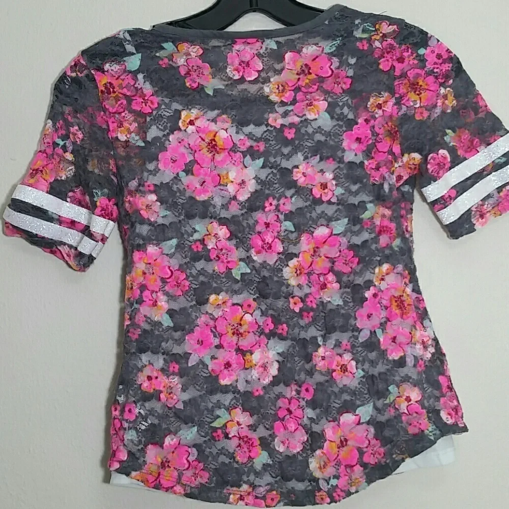 Justice T-shirt graphic short sleeve floral pink